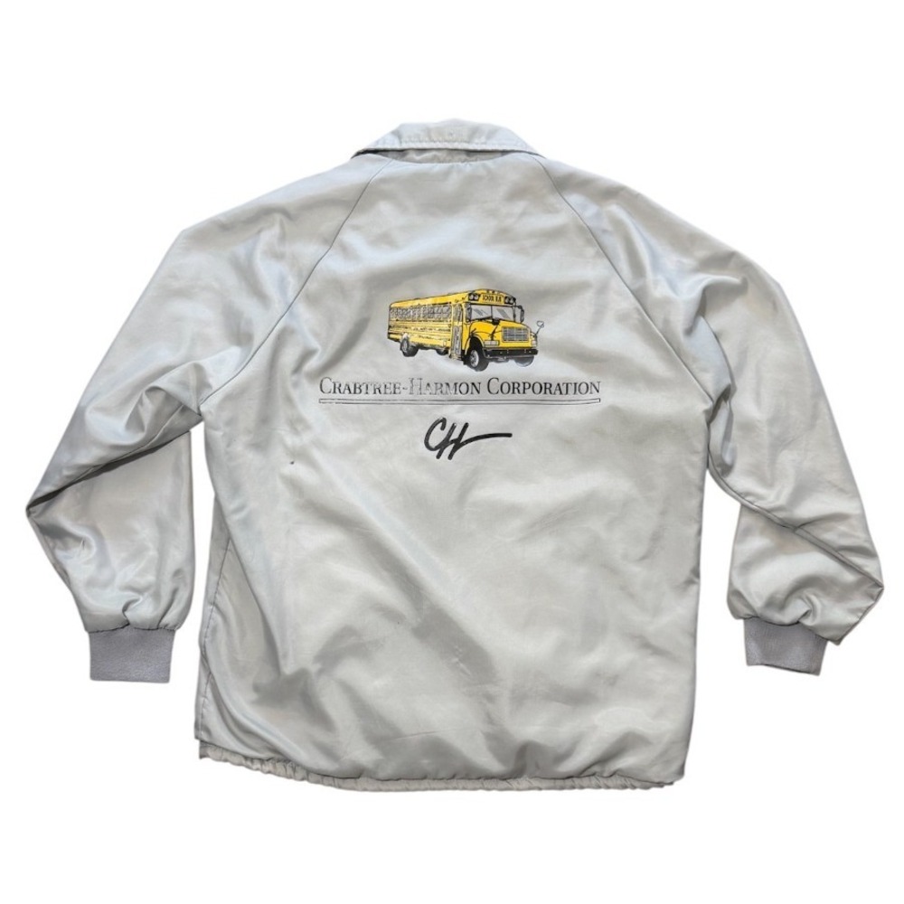 Vintage 90s Westark USA Gray Crabtree-Harmon School Bus Graphic Coaches Jacket - Picture 2 of 8